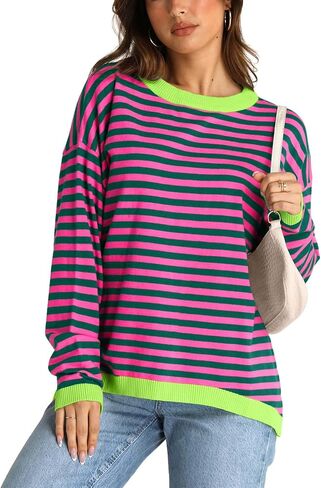 IRISGOD Womens Fall Striped Sweater Long Sleeve Color Block Tops Loose Drop Shoulder Pullover Shirts in Kuwait