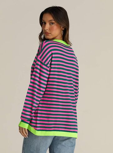 IRISGOD Womens Fall Striped Sweater Long Sleeve Color Block Tops Loose Drop Shoulder Pullover Shirts in Kuwait