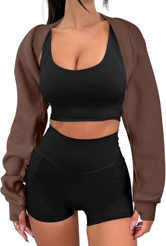 ANRABESS Womens Cropped Sweatshirt Long Sleeve Bolero Cardigan Open Front Shrug Workout Thumb Hole Y2K Tops Preppy Clothes in Saudi Arabia