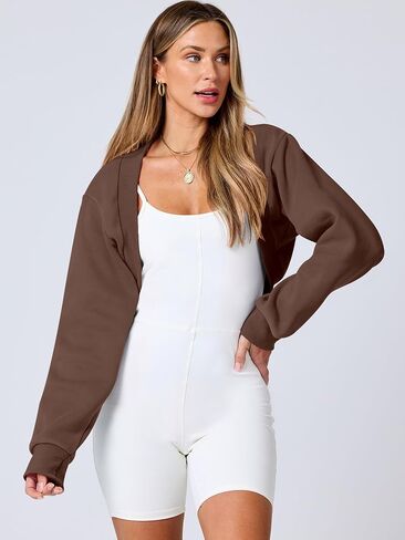 ANRABESS Womens Cropped Sweatshirt Long Sleeve Bolero Cardigan Open Front Shrug Workout Thumb Hole Y2K Tops Preppy Clothes in Saudi Arabia