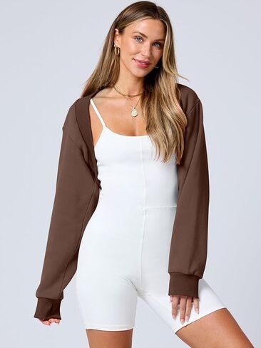 ANRABESS Womens Cropped Sweatshirt Long Sleeve Bolero Cardigan Open Front Shrug Workout Thumb Hole Y2K Tops Preppy Clothes in Saudi Arabia