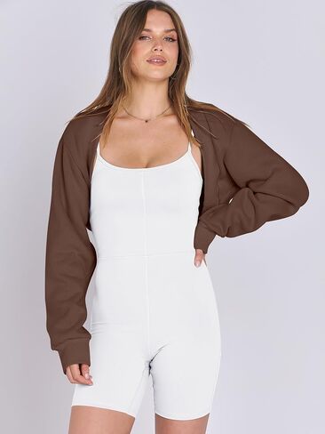 ANRABESS Womens Cropped Sweatshirt Long Sleeve Bolero Cardigan Open Front Shrug Workout Thumb Hole Y2K Tops Preppy Clothes in Saudi Arabia