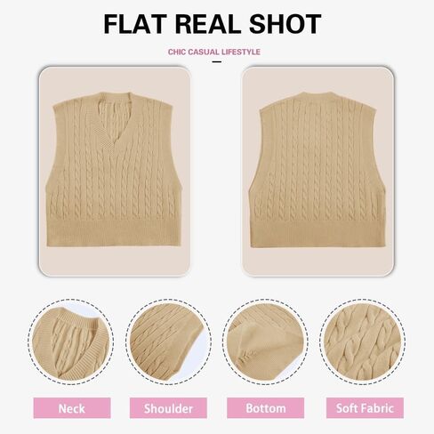 Women's V-Neck Knit Sweater Vest Solid Color Argyle Plaid Preppy Style Sleeveless Crop Knit Vest in Kuwait