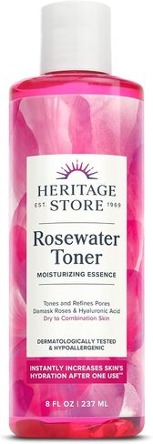 Heritage Store تونر الوجه بماء الورد مع حمض الهيالورونيك، للعناية بالبشرة الجافة إلى المختلطة، تونر مرطب ينقي المسام ويقلل من ظهور الخطوط الدقيقة والتجاعيد، خالي من الكحول، نباتي، 8 أونصة in Kuwait