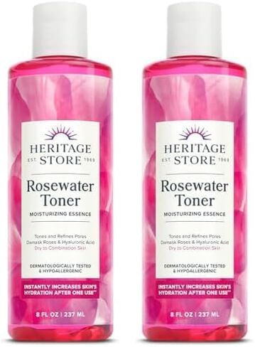 Heritage Store تونر الوجه بماء الورد مع حمض الهيالورونيك، للعناية بالبشرة الجافة إلى المختلطة، تونر مرطب ينقي المسام ويقلل من ظهور الخطوط الدقيقة والتجاعيد، خالي من الكحول، نباتي، 8 أونصة in Kuwait