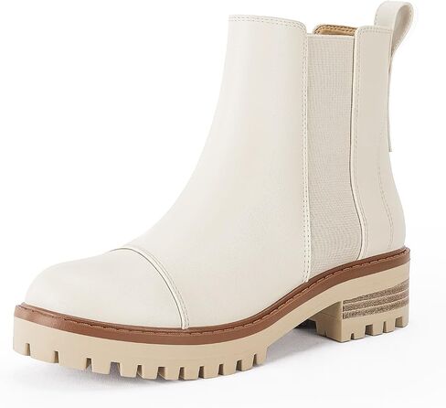 Coutgo Womens Chelsea Boots Lug Sole Chunky Heel Ankle Booties Elastic Winter Short Boots in Saudi Arabia