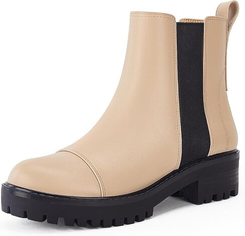 Coutgo Womens Chelsea Boots Lug Sole Chunky Heel Ankle Booties Elastic Winter Short Boots in Saudi Arabia
