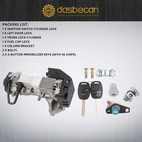 مجموعة أسطوانة قفل مفتاح الإشعال من داسبيكان متوافقة مع Honda Accord CRV FIT Odyssey Civic 2006-2011 06350-SAA-G30 35100-SDA-A71، رقاقة ID46 مفاتيح منع الحركة in Saudi Arabia