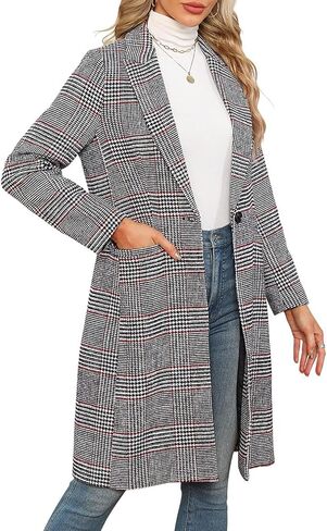 CHICZONE Women's Notch Lapel Double Breasted Mid Long Pea Coat Wool Blend Overcoat Winter Outwear in Saudi Arabia