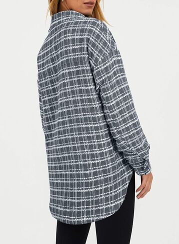 SHEWIN Women 2024 Long Sleeve Button Down Shackets Fashion Plaid Pocket Shirts Jacket in Saudi Arabia