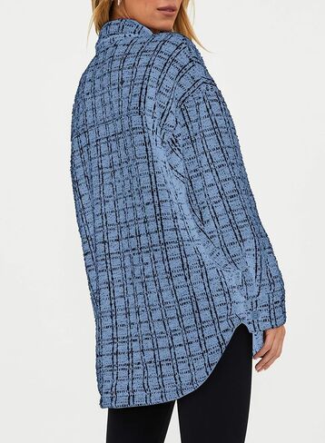 SHEWIN Women 2024 Long Sleeve Button Down Shackets Fashion Plaid Pocket Shirts Jacket in Saudi Arabia