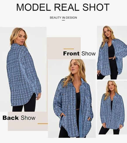 SHEWIN Women 2024 Long Sleeve Button Down Shackets Fashion Plaid Pocket Shirts Jacket in Saudi Arabia