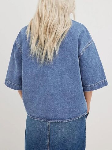 Imily Bela Womens Button Down Denim Jackets Summer Casual Loose Fit Short Sleeve Jean Coats with Pockets in Kuwait