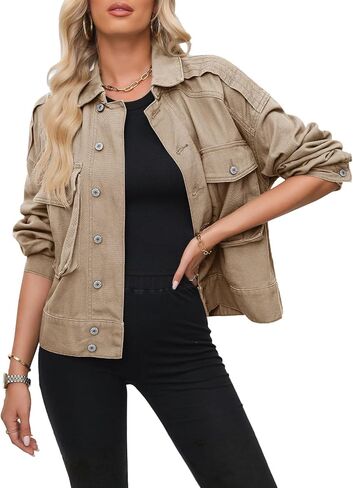 Dokotoo Jean Jacket Women Cargo Womens Fashion 2024 Jackets for Women Cropped Button Womens Fall Clothes Trendy Casual in Saudi Arabia