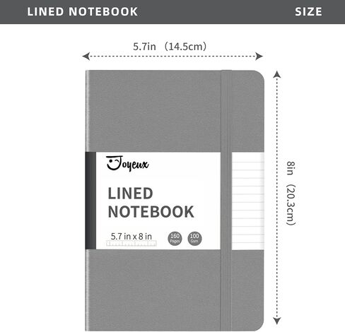 JOYEUX Lined Journal Notebook, 160 Pages Hardcover Journal for Writing, Medium 5.7 inches x 8 inches Notebooks - 100 Gsm Thick A5 Paper (Dark Grey) in Saudi Arabia