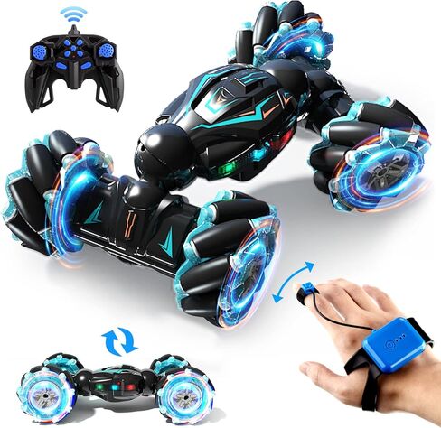 سيارة Deejoy RC Stunt Car، 2.4 جيجا هرتز 4WD للتحكم عن بعد بمستشعر الإيماءات، سيارة دوارة على الطرق الوعرة مزدوجة الجوانب تقلب 360 درجة مع موسيقى أضواء، للأولاد والبنات في أعياد الميلاد in Saudi Arabia