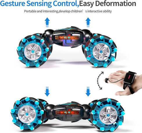 سيارة Deejoy RC Stunt Car، 2.4 جيجا هرتز 4WD للتحكم عن بعد بمستشعر الإيماءات، سيارة دوارة على الطرق الوعرة مزدوجة الجوانب تقلب 360 درجة مع موسيقى أضواء، للأولاد والبنات في أعياد الميلاد in Saudi Arabia