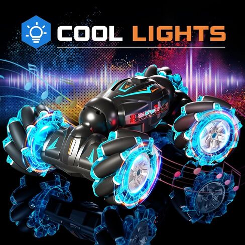 سيارة Deejoy RC Stunt Car، 2.4 جيجا هرتز 4WD للتحكم عن بعد بمستشعر الإيماءات، سيارة دوارة على الطرق الوعرة مزدوجة الجوانب تقلب 360 درجة مع موسيقى أضواء، للأولاد والبنات في أعياد الميلاد in Saudi Arabia