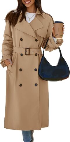 Cicy Bell Womens Long Trench Coat Double Breasted Classic Lapel Fall Overcoat with Belt in Saudi Arabia