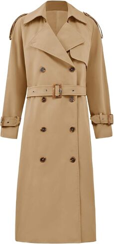 Cicy Bell Womens Long Trench Coat Double Breasted Classic Lapel Fall Overcoat with Belt in Saudi Arabia