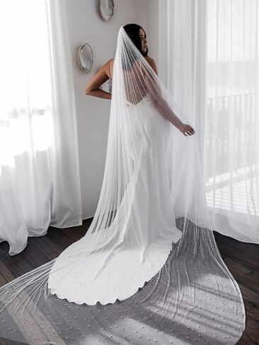 Pearl Bridal Veils for Woman Wedding Veil,1 Tier Ivory Cathedral Length Veils Long Bride Veil (Ivory 300) in Kuwait