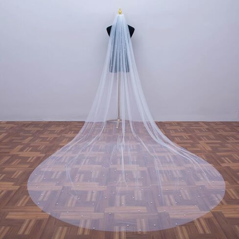 Pearl Bridal Veils for Woman Wedding Veil,1 Tier Ivory Cathedral Length Veils Long Bride Veil (Ivory 300) in Kuwait