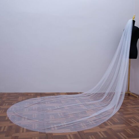 Pearl Bridal Veils for Woman Wedding Veil,1 Tier Ivory Cathedral Length Veils Long Bride Veil (Ivory 300) in Kuwait