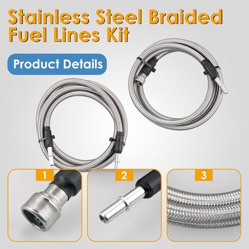 مجموعة خطوط الوقود المضفرة من الفولاذ المقاوم للصدأ 819-816، متوافقة مع شيفروليه سيلفرادو/جي إم سي سييرا 1500 2500 3500 2004-2010، استبدال # 15946184 15946199 15946178 19356397 in Kuwait