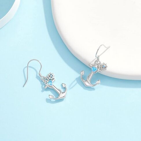 925 Sterling Silver Anchor Stud Earrings - Steering Wheel Thread Earring for Women Ocean Sea Minimalist Hypoallergenic Nautical Theme Jewelry with Box (Anchor) in Kuwait