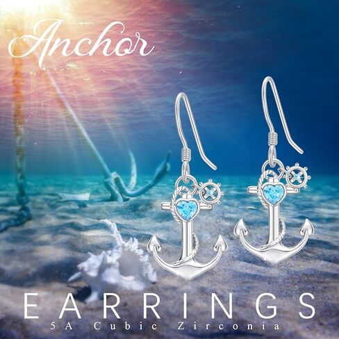 925 Sterling Silver Anchor Stud Earrings - Steering Wheel Thread Earring for Women Ocean Sea Minimalist Hypoallergenic Nautical Theme Jewelry with Box (Anchor) in Kuwait