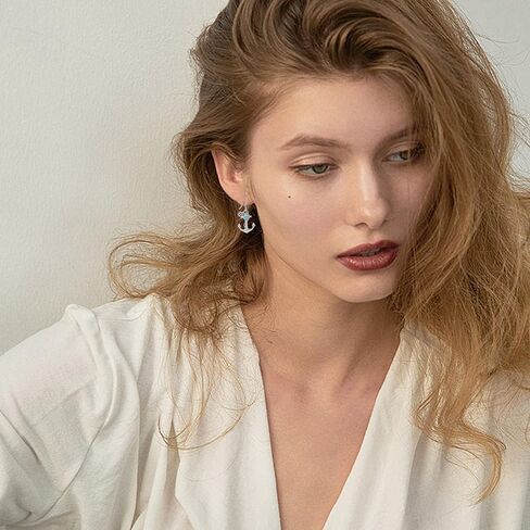 925 Sterling Silver Anchor Stud Earrings - Steering Wheel Thread Earring for Women Ocean Sea Minimalist Hypoallergenic Nautical Theme Jewelry with Box (Anchor) in Kuwait