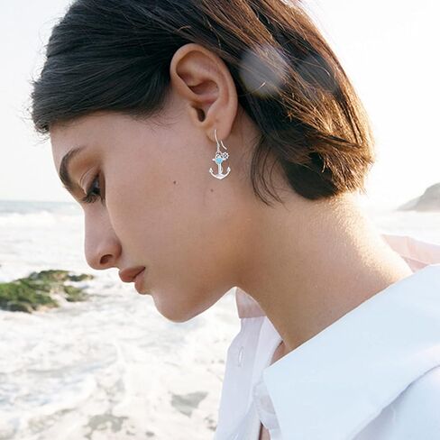 925 Sterling Silver Anchor Stud Earrings - Steering Wheel Thread Earring for Women Ocean Sea Minimalist Hypoallergenic Nautical Theme Jewelry with Box (Anchor) in Kuwait