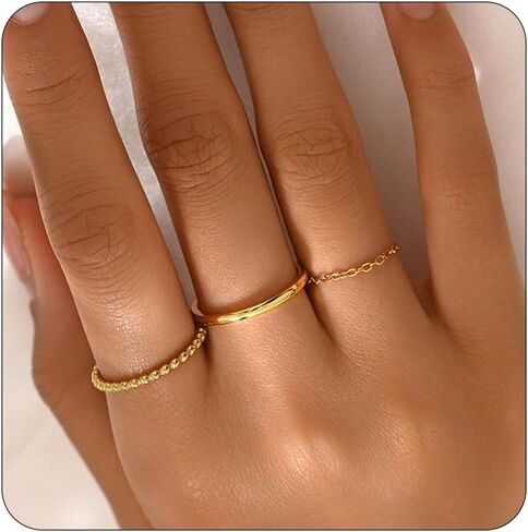 Dainty Stacking Ring Set 18K Gold Thin Ring for Women Simple Twist Ring Delicate Gold Band Ring Minimalist Everyday Jewelry 3Pcs/4Pcs in Saudi Arabia