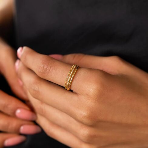 Dainty Stacking Ring Set 18K Gold Thin Ring for Women Simple Twist Ring Delicate Gold Band Ring Minimalist Everyday Jewelry 3Pcs/4Pcs in Saudi Arabia