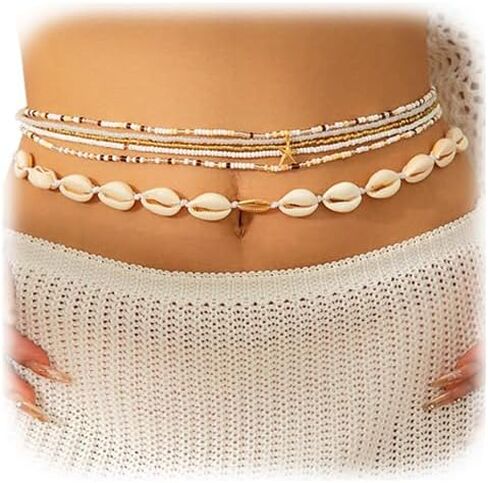 Summer Beach Coloful Beads Waist Chain Jewelry Sets Multi-layered Beaded Belly Chain Sexy Bikini Sexy Shell Waist Body Chain Beads Body Accessories for Wome in Saudi Arabia