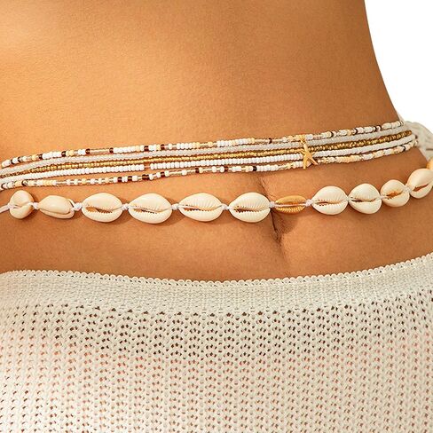 Summer Beach Coloful Beads Waist Chain Jewelry Sets Multi-layered Beaded Belly Chain Sexy Bikini Sexy Shell Waist Body Chain Beads Body Accessories for Wome in Saudi Arabia