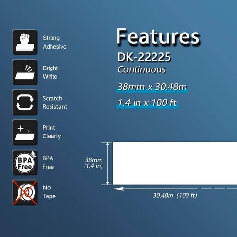 BETCKEY - بديل الملصقات المستمرة المتوافقة لـ Brother DK-2225 (1.4 بوصة × 100 قدم)، يُستخدم مع طابعات ملصقات Brother QL [10 بكرات + 2 خراطيش قابلة لإعادة الاستخدام] in Kuwait