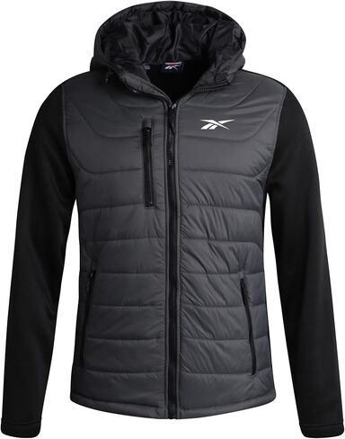 Reebok Men's Jacket - Quilted Puffer Bomber Jacket with Fleece and Tricot Sleeves - Hooded Outdoor Jackets for Men (L-XL) in Saudi Arabia