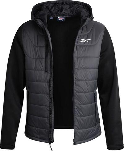 Reebok Men's Jacket - Quilted Puffer Bomber Jacket with Fleece and Tricot Sleeves - Hooded Outdoor Jackets for Men (L-XL) in Saudi Arabia