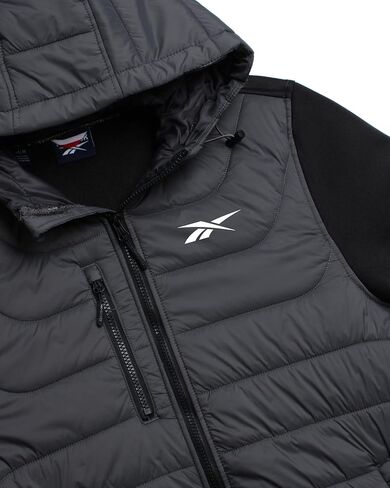 Reebok Men's Jacket - Quilted Puffer Bomber Jacket with Fleece and Tricot Sleeves - Hooded Outdoor Jackets for Men (L-XL) in Saudi Arabia