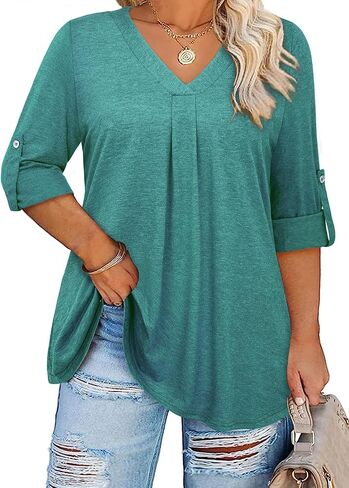 Siddhe Plus Size Tops for Women 3/4 Sleeve Shirts V Neck Blouses Tunic Top Spring Summer 2024. in Kuwait