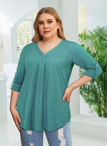 Siddhe Plus Size Tops for Women 3/4 Sleeve Shirts V Neck Blouses Tunic Top Spring Summer 2024. in Kuwait