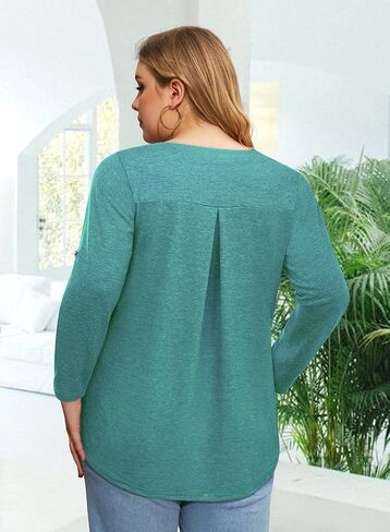Siddhe Plus Size Tops for Women 3/4 Sleeve Shirts V Neck Blouses Tunic Top Spring Summer 2024. in Kuwait
