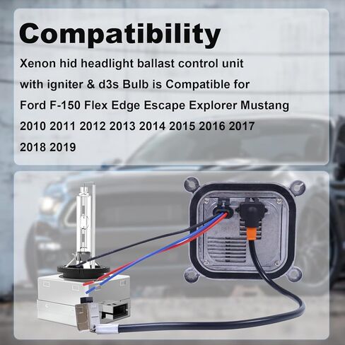 Xenon HID Headlight Ballast Control Unit Compatible with 2010-2019 Mustang Flex Edge Escape F-150 8A5Z-13C170-A DL3Z-13C170-A 7L7Z-13N021-A HID 10 R-034663 with Igniter & D3S Bulb in Kuwait