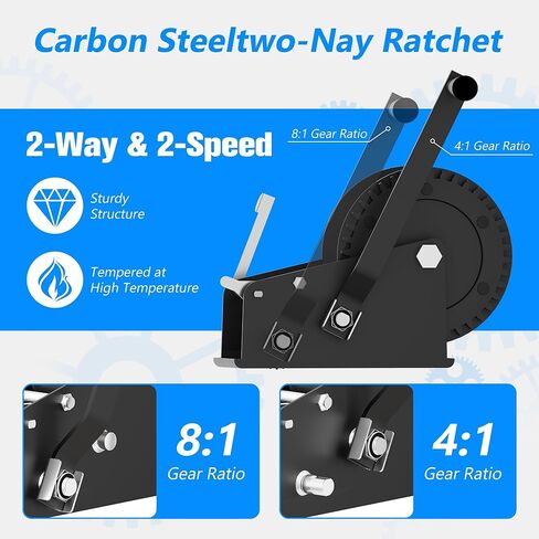 ونش طقم مقطورة قارب 3500 رطل مع حزام بوليستر بطول 33 قدم، سقاطة ثنائية الاتجاه 4:1/8:1 تروس، ونش محمول للقوارب والشاحنات والمقطورات وRV وATV والتزلج على الماء ورافعة كرنك يدوية تأتي مع قفازين، أزرق in Kuwait