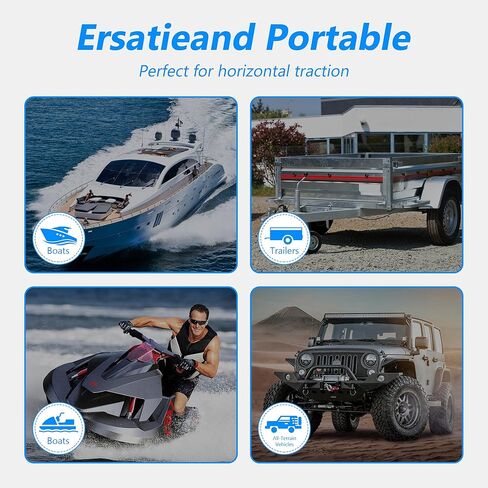 ونش طقم مقطورة قارب 3500 رطل مع حزام بوليستر بطول 33 قدم، سقاطة ثنائية الاتجاه 4:1/8:1 تروس، ونش محمول للقوارب والشاحنات والمقطورات وRV وATV والتزلج على الماء ورافعة كرنك يدوية تأتي مع قفازين، أزرق in Kuwait