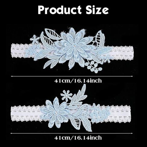 2Pcs Bridal Garters for Bride Blue Garters for Bride Women Garter Belt for Wedding Day Prom Stretchy Flower Lace Garter with Faux Pearl Floral Bridal Lace Wedding Garters in Saudi Arabia