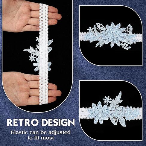 2Pcs Bridal Garters for Bride Blue Garters for Bride Women Garter Belt for Wedding Day Prom Stretchy Flower Lace Garter with Faux Pearl Floral Bridal Lace Wedding Garters in Saudi Arabia