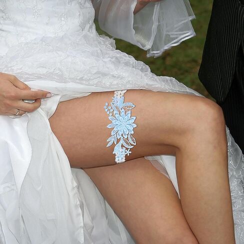 2Pcs Bridal Garters for Bride Blue Garters for Bride Women Garter Belt for Wedding Day Prom Stretchy Flower Lace Garter with Faux Pearl Floral Bridal Lace Wedding Garters in Saudi Arabia
