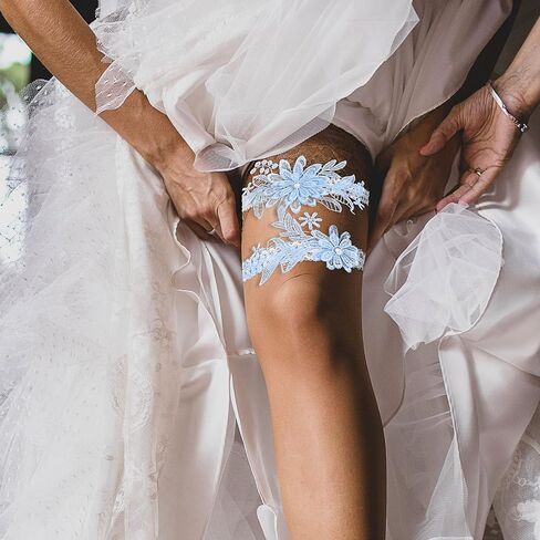 2Pcs Bridal Garters for Bride Blue Garters for Bride Women Garter Belt for Wedding Day Prom Stretchy Flower Lace Garter with Faux Pearl Floral Bridal Lace Wedding Garters in Saudi Arabia